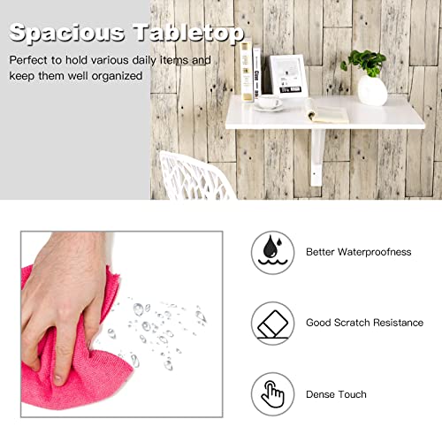 Wall Mounted Folding Table, 31.5" x 23.5" Drop-Leaf Floating Writing Desk for Small Spaces, Space-Saving Fold Down Laptop Workstation for Kitchen, Bedroom, Laundry Room, Study Room (White) - view 6