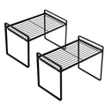 2pk Kitchen Cabinet Shelf Counter Organizer Rack Pantry Storage Bathroom Bedroom Office Table Desk Space Saving Steel Frame Stackable Rust Resistant Non Slip Black-Tall-L13in W8.3in H9.5in