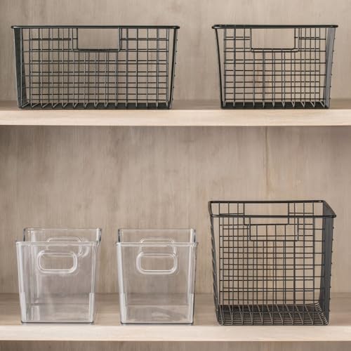 Deep Plastic Office Storage Bins with Handles for Organization in Filing Cabinet, Closet, or Desk Drawers, Organizer for Notes, Pens, Pencils, and Staples - Ligne Collection - 8 Pack - Clear - view 3