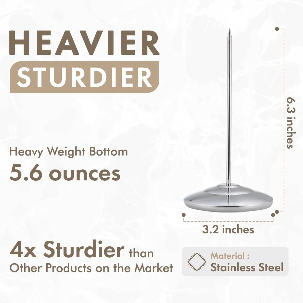 Restaurant Receipt Holder Organizer 2 pcs Check Spindle | Stainless Steel Ticket Spike with 3.2 Inch Round Base, Desk Straight Rod 6.3 Inch Long for Bill Fork Stick Paper Memo Holder - view 2