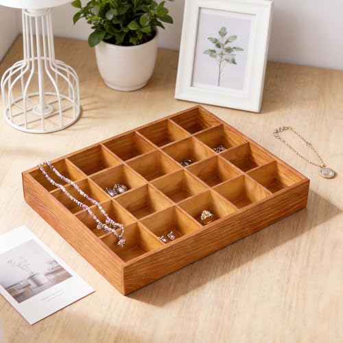 20 Grids Pine Wood Sorting Tray, Stackable Jewelry Organizer Closet Drawer Divider Organizer Storage Trays Containers for Closet Organization Jewelry Display, Crafts, Jewelry, Brown - view 4