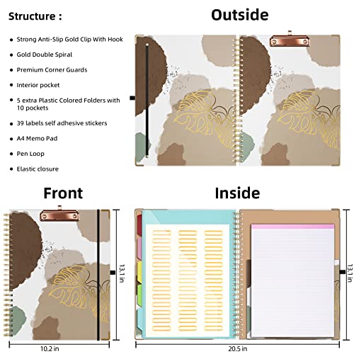Clipboard with Storage 8.5 X 11，Padfolio Organizer, Spiral Portfolio Letter Size with Notepad, Pen Holder, 5 Extra Folder Divider Pages, Elastic Closure Nurse Essentials(Earthy Abstract) - view 2