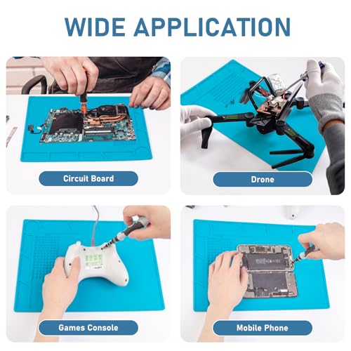 Heat Resistant Soldering Mat - Blue Magnetic Silicone Work Mat with Scale Ruler and Screw Position, Silicone Soldering Repair Mat for Soldering, Phone, Laptop, Tablet, Watch Repair(13.8''×9.8'') - view 7