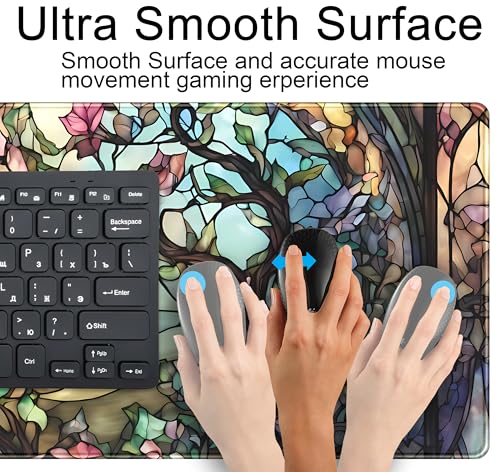 Stained Glass Tree Desk Mat Cartoon Tree Gaming Mouse Pad Large XXL Extended Desk Matt for Desktop, Laptop Computer Keyboard Mouse Mat for Women Office Decor Accessories Deskmat 31.5''x15.7'' - view 5