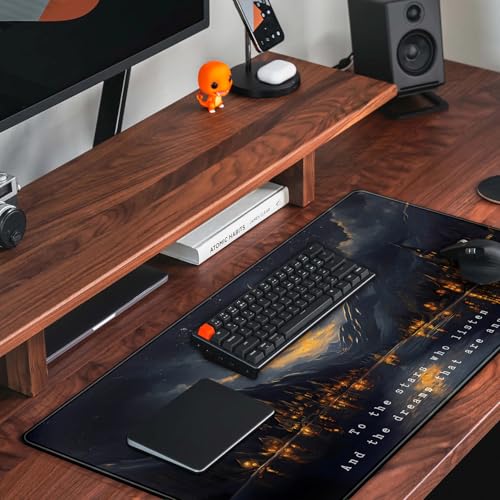 Starry Night Mountain Desk Pad Mat Moon Oil Painting XXL Black Mouse Pad for Gaming Deskpad, Aesthetic Moon and Stars Mousepad Xxl for Laptop Computer Mouse Game Keyboard Mat, 31.5 X 15.8 In - view 5