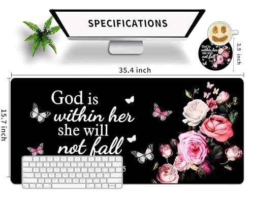 Extended Large Gaming Mouse Pad with Coaster - 35.4 x 15.7 Full Desk Mousepad - Stitched Edges - Ultimate Gaming Desk Mat - Bible Flowers - view 6