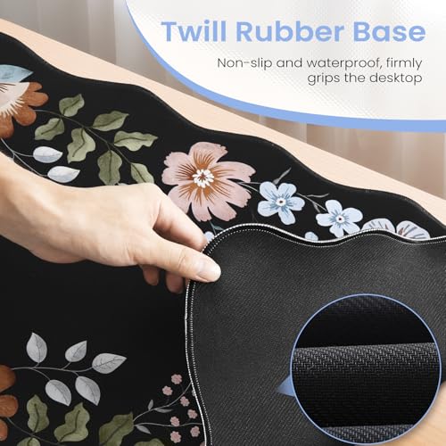 Scalloped Desk Mat for Keyboard, Floral Mouse Pad(Black) - view 4