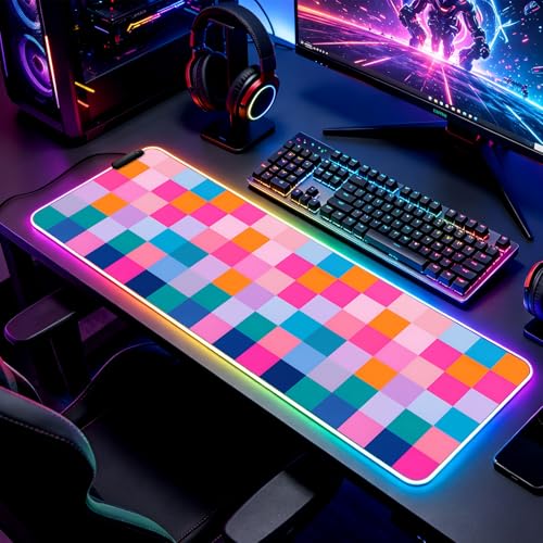 RGB Vibrant Multicolor Checkered Gaming Desk Mat & Mouse Pad, XL - view 5