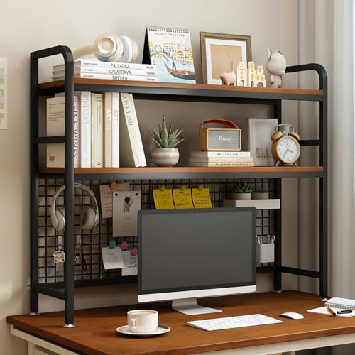 2-Tier Desktop Hutch Bookshelf, Metal Desk Shelf, Black, 45.3" W