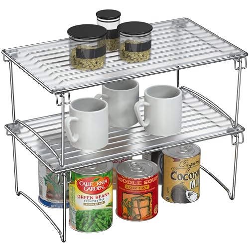 Stackable Cabinet Shelf Organizer, 2 Pack, Chrome