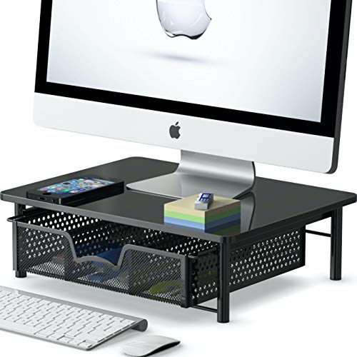 Computer Monitor Riser with Drawer, Black