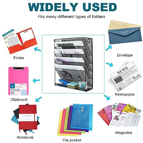 Mass Hanging Wall File Holder Mail Sorter Magazine Rack Office Supplies Metal Mesh Desk Organizer, 6 Tier, Black - view 3