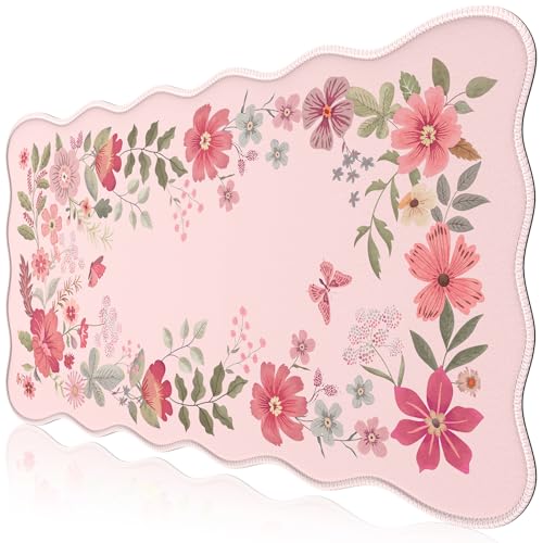 Floral Desktop Mat with Scalloped Edge, XL Computer Pad(Hot Pink)