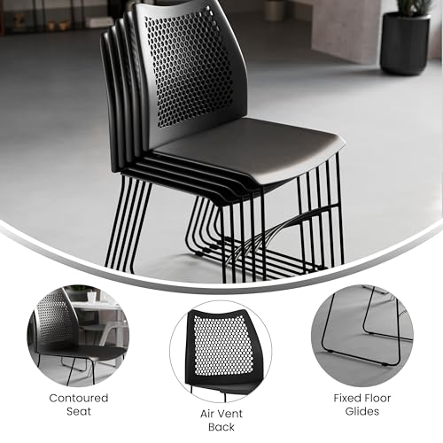 Hercules Series Contoured Lobby Chairs with Air-Vent Honeycomb Backs, Ergonomic Stacking Chairs for Offices, Set of 5, Black - view 6