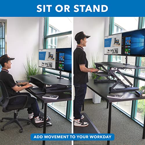 Mount-It! Electric Standing Desk Converter with Dual Monitor Arm, Stand Up Desk Riser X-Large 47.2" Wide, Electric Desk Riser with Mount for 2 Screens (Max 32"), Desktop with Keyboard Tray, USB, Black - view 5