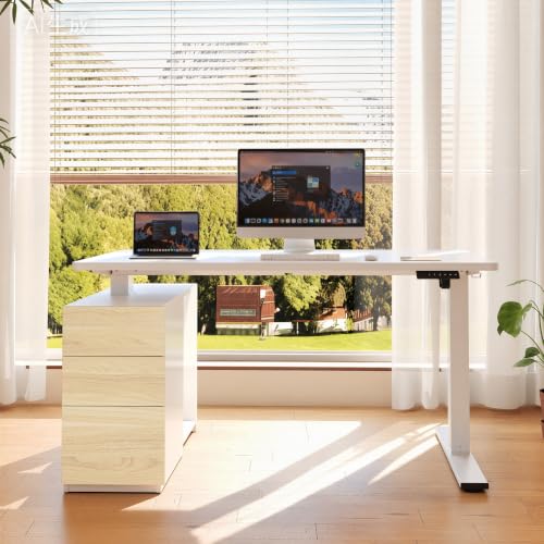 EN2 55"x28" Standing Desk Bundle with Storage Cabinet, White - view 2