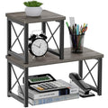 Desk Shelf for Top of Desk, Wood Desktop Shelf, 2 Tier Adjustable Bookshelf Organizer, Freestanding Stackable Desk Stand Storage Organizers Kitchen Counter Display Rack