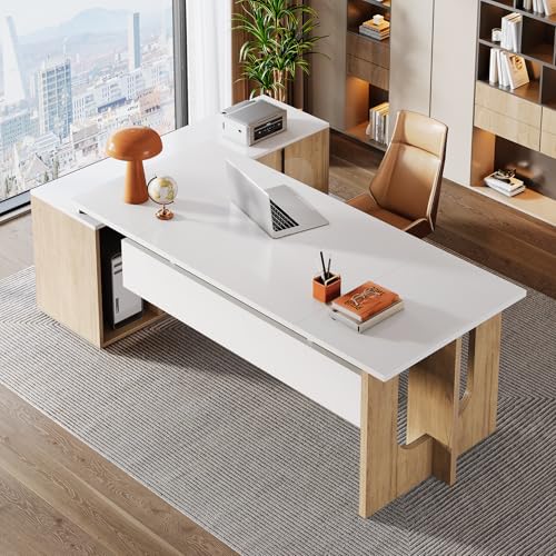 74.8 Inch Executive Desk, L-Shaped Office Desk with Cabinet - view 5