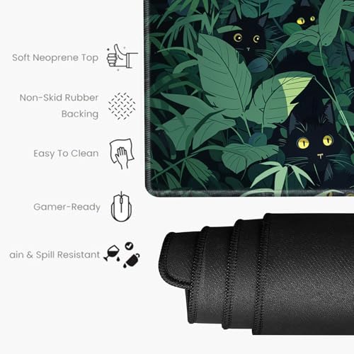 Grass Black Cat Mouse Pad Gaming Desk Mat 24x12 Mousepad XL Desk Pad Long Computer Mat Large Mouse Pads for Wireless Mouse Office Work Women - view 3