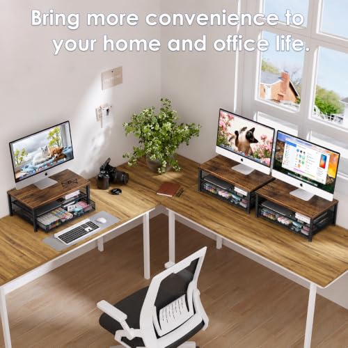 Computer Monitor Stand Riser, Desk Organizer with Drawer, Printer & Laptop Stand, Office Desk Accessories & Workspace Desktop Organizers Storage for Office Supplies(Brown) - view 4