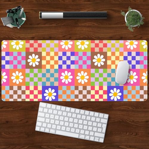 Pink Desk Mat Trendy Checkered Aesthetic Desk Pad Computer Large Mouse Pad Aesthetic Desk Accessories Office Gifts for Her Cute Keyboard and Mouse Pad Desk Computer Mat 31.5 X 11.8 in - view 5