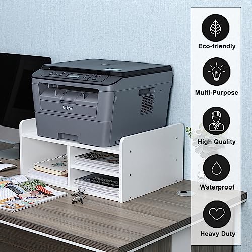 Mass Desktop Printer Stand with Storage, Paper Storage Holder Rack for Desk, Wooden Printer Organization for Home/Office, White - view 5
