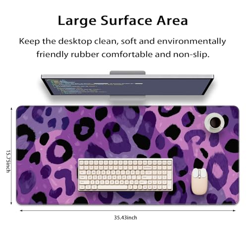 35.4 x 15.7 in, XXL Large Mouse Pad for Desk, Extended Keyboard Mouse Mat for Computer Office, Big Mouse pad with Stitched Edges, Gaming Pc-Purple Leopard Print - view 2