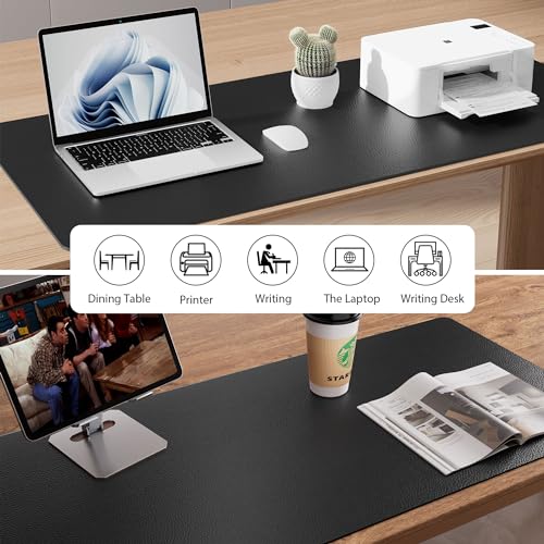 Non-Slip Waterproof PU Leather Desk Pad Protector for Mouse, Writing Desk, Office, Home, Laptop Blotter, 23.6" x 13.7", Black - view 5