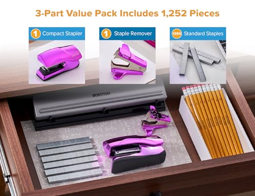 Heavy Duty Stapler Value Pack, 40 Sheet Capacity, Metallic Purple - view 2