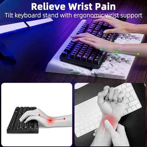 Keyboard Wrist Rest Pad Comfy Ergonomic Keyboard Stand Holder Office Desk Accessories Work from Home Essentials Green Leaves Pattern - view 2