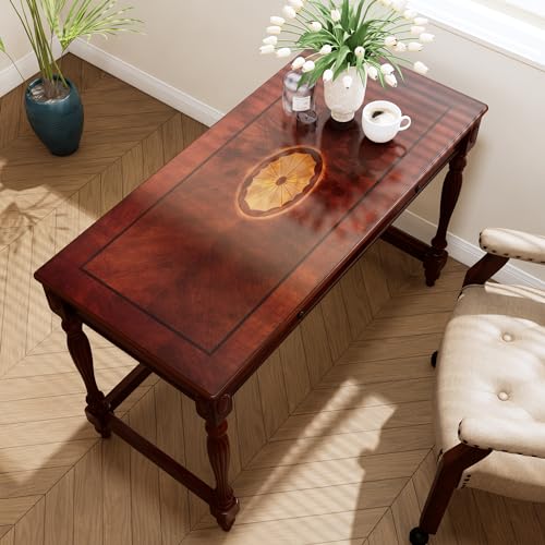Vintage Solid Wood Writing Desk with Drawers, 46" W Antique Secretary Desk Cherry Wood Writing Table for Home Office, Victorian Style Mahogany Desks, Cherry Walnut BSZ-1533-WD