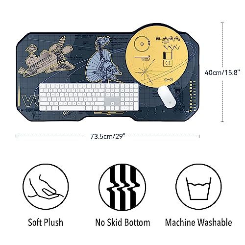 Space Desk Pad | Voyager Spaceship Moon Galaxy Science SciFi Nerdy Mouse Pad | Large Gray Gold Keyboard Laptop Gaming Mousepad | Machine Washable Non-Slip Desk Blotter Protector Mat - view 6