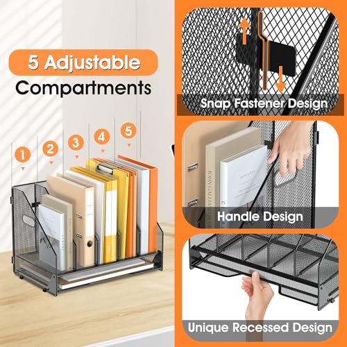 5 Vertical Mesh Desk Organizer with Paper Letter Tray, Black - view 4