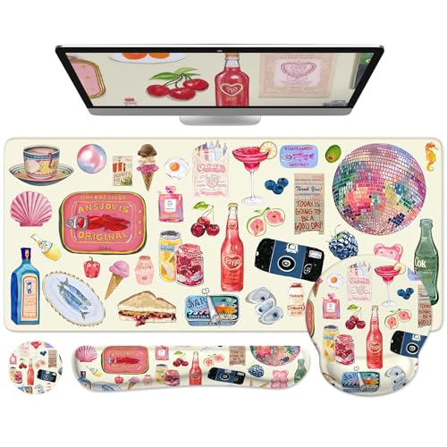Desk Pad Mat, Large Mouse Pad and Keyboard Wrist Rest Set