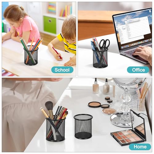 Pencil Holder for Desk, 2 Pack Metal Pen Organizer, Mesh Pencil Cup Organizer for Home, Office, Classroom, School, Black - view 7