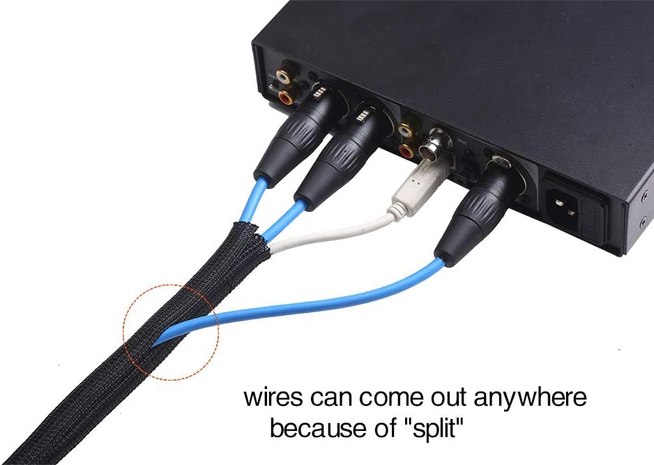 10ft - 1/2 inch cord protector wire loom tubing cable sleeve split sleeving for USB cable power cord audio video cable – protect cat from chewing - black - view 3