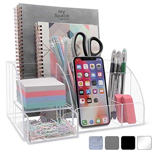 Clear Acrylic Desk Oganizer, 9 Compartments, Office Supplies and Desk Accessories Organizer, Home Decor Desktop Organizer (Clear)