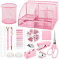 11 Pcs Pink Office Supplies Set Mesh Desk Organizer Accessories Kit