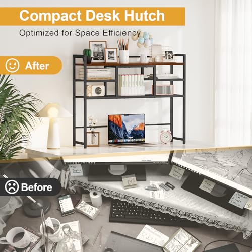 Desk Shelf, 38.6" Desktop Bookshelf, Desk Hutch Dorm, Countertop Storage Hutch with 5 Shelves for Computer Desk, Multipurpose Wood Desktop Display Organizer Rack for Home Office Dorm - view 7