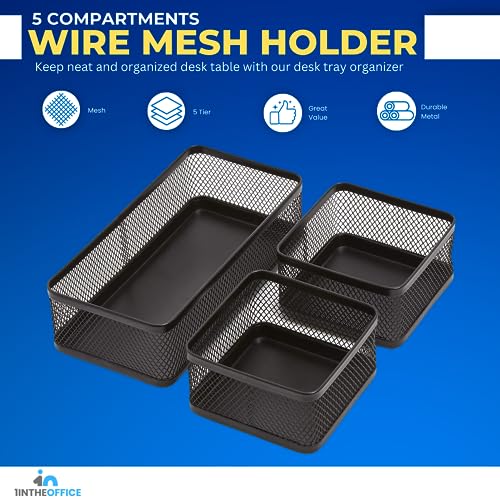 Mesh Collection Desk Drawer Organizer Tray 3 Compartment - Stackable, Matte Black - view 2