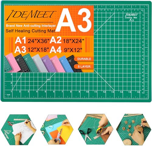 Density-upgraded Self Healing Cutting Mat, 18inch x 12inch Craft Cutting Mat for Table Protection, 5-Ply Rotary Cutting Board Double-sided for Cutting Quilting Modeling Projects, Green