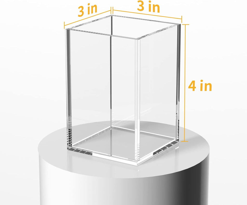 Acrylic Pen Holder for Desk, Clear Pencil Cup Organizer 2 Packs | Acrylic clear acrylic pen holder, durable transparent design organizes stationery and makeup tools for students and workers - view 5