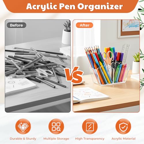 Clear Acrylic Pen Holder,2-Compartment Scalloped Desk Caddy - view 7