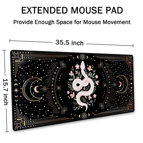 Large Mouse Pad, Boho Snake Witch Desk Mat for Desktop, Women Girls Waterproof Gaming Mousepad, Moon Phases Computer PC Laptop Protector Writing Pads for School Office Home 35.5" x 15.7" - view 2