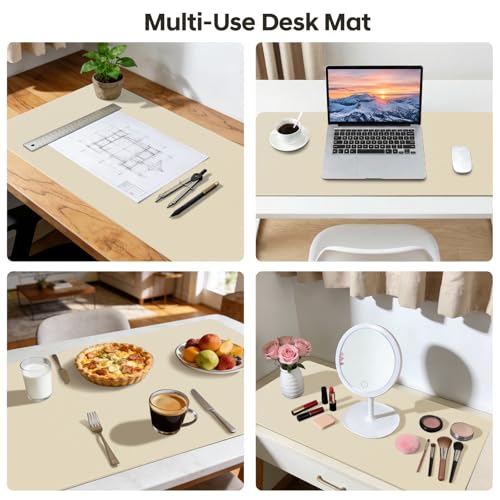 Leather Desk Pad Protector, Office Desk Mat, Large Mouse Pad, Non-Slip PU Leather Desk Blotter, Waterproof Computer Desk Writing Pad for Office and Home (Beige, 23.6" x 13.7") - view 3