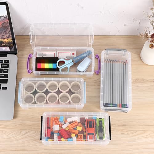 1 Pack Modern Plastic Pencil Box, Clear Marker Organizer, Stackable Storage Box for Painting Brushes Pencils, Crayon Case Pen Container with Snap-tight Lid for Drawing Tools Small Items (Black) - view 6