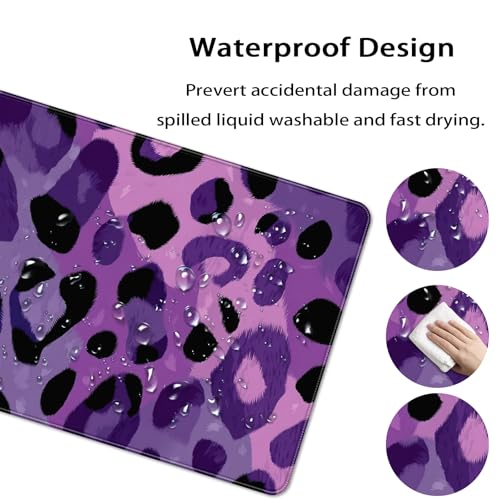 35.4 x 15.7 in, XXL Large Mouse Pad for Desk, Extended Keyboard Mouse Mat for Computer Office, Big Mouse pad with Stitched Edges, Gaming Pc-Purple Leopard Print - view 4