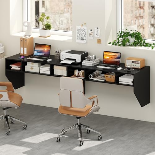 Wall-Mounted Computer Desk, Floating Laptop Desk with 3 Storage Compartments, Space-Saving Home Office Workstation Vanity Table for Bedroom, Study, Living Room (Black) - view 4