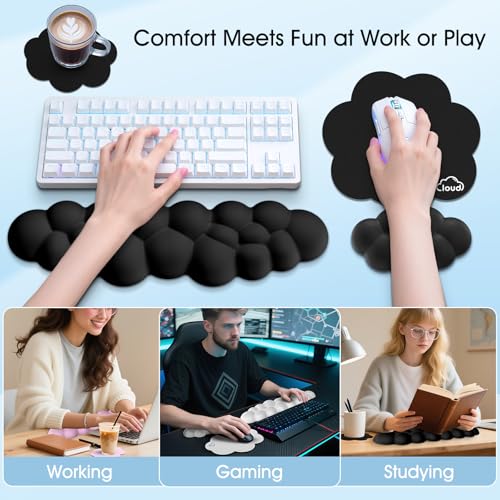 Cloud Wrist Rest Keyboard Cushion and Cloud Mouse Pad, Black - view 6