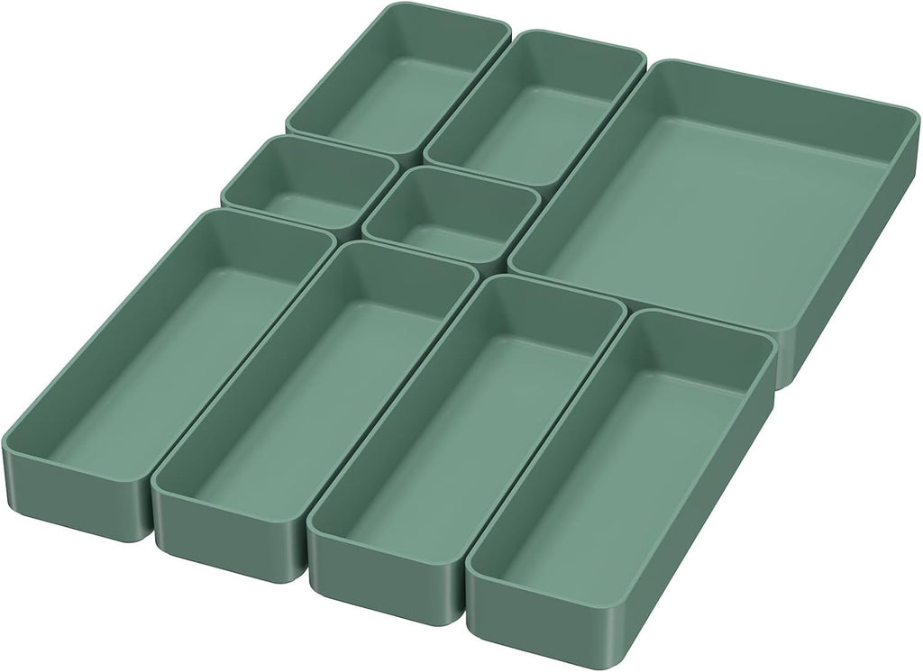 Black Bathroom Drawer Organizer Trays: 9 PC Stackable Desk Organizers Bin | vanity office kitchen modern shallow containers modular storage - view 8